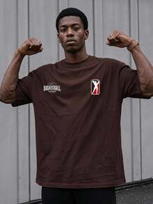 Sport MetroGents Men's Basketball Print Short Sleeve Brown Sports T-Shirt - Chocolate Brown - View 1