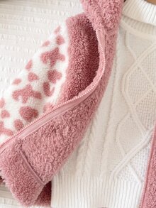 SHEIN Cute Fluffy Leopard Print Hooded Autumn Winter Jacket For Baby Girls - Pink - View 5