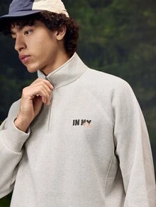 Gym Rark Men's Casual Letter Print Insert Sleeve Zip Up Half Placket Outdoor Hoodie, Autumn,Fleece Jacket - Light Grey - View 7