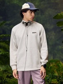 Gym Rark Men's Casual Letter Print Insert Sleeve Zip Up Half Placket Outdoor Hoodie, Autumn,Fleece Jacket - Light Grey - View 4