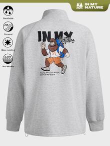Gym Rark Men's Casual Letter Print Insert Sleeve Zip Up Half Placket Outdoor Hoodie, Autumn,Fleece Jacket - Light Grey - View 8
