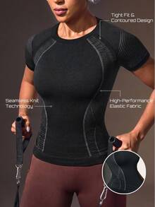 Solea Cove Women's Striped Raglan Short Sleeve T-Shirt For Daily Fitness And Sports - Black - View 1