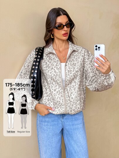 SHEIN Tall Damska kurtka casual w panterkę dla wysokich kobiet, jesień/zima