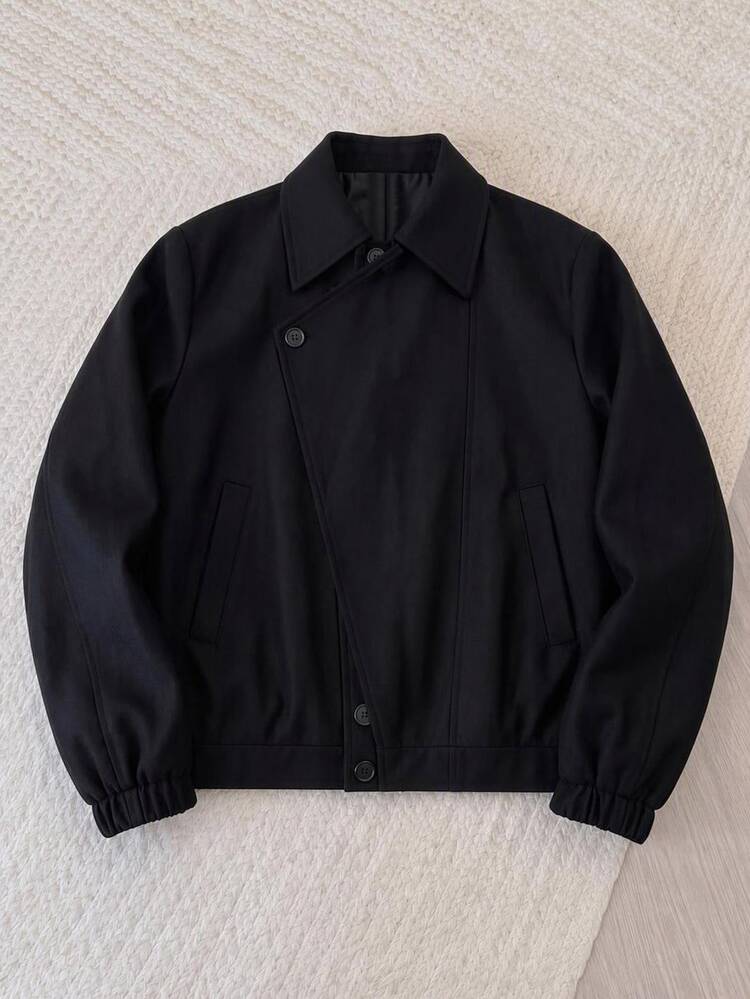 AXEPEAK Chaqueta de manga larga casual versátil de unicolor para uso diario y viajes, talla grande para hombres - Negro - Añade 8