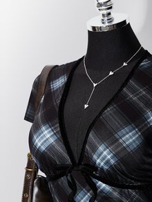 SHEIN ICON 大尺碼復古Y2K深V領花卉短袖收腰A字洋裝，返校穿搭、日常穿著、休閒度假夏季洋裝 - 藍色 - 查看 5