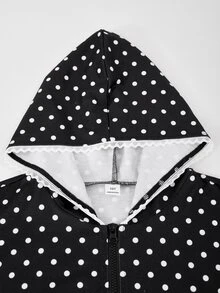 SHEIN 青少年女孩秋季服飾運動衫 秋冬夾克 圖案開學季萬聖節假期休閒 Y2K 可愛黑色波點白色 - 彩色 - 查看 8