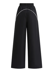 SHEIN Baggy Cargo Pants, Spring/Autumn, Double-Layer Waistband, Sweatshirt Fabric, Formal Work Black - Black - View 3