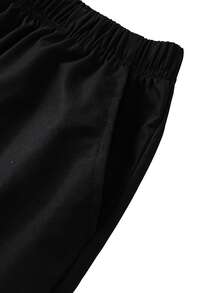 SHEIN Baggy Cargo Pants, Spring/Autumn, Double-Layer Waistband, Sweatshirt Fabric, Formal Work Black - Black - View 5