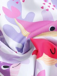 SHEIN 1pc Young Girl' Cute Shark Print Long Sleeve One-Piece Swimsuit, Protective Summer Coverall - Multicolor - View 8