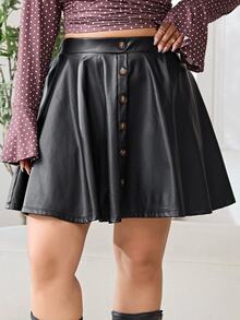 Solflare Plus Size Women's Fall PU Leather Black Casual Baggy Skirt Halloween Evening Night - Black - View 3