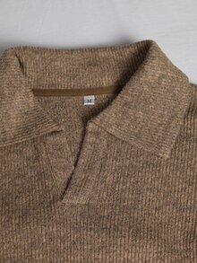 Manfinity Homme Men's Casual Solid Color Long Sleeve Polo Shirt, Versatile For Autumn/Winter Earthy Brown - Camel - View 4