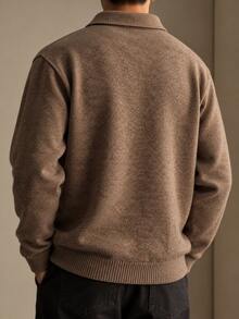 Manfinity Homme Men's Casual Solid Color Long Sleeve Polo Shirt, Versatile For Autumn/Winter Earthy Brown - Camel - View 6