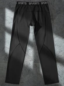 Gym Rark 男友风男士字母印花简约运动紧身裤，休闲日常穿着 - 黑色 - 查看 3