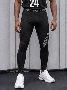Gym Rark 男友风男士字母印花简约运动紧身裤，休闲日常穿着 - 黑色 - 查看 1