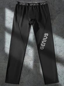 Gym Rark 男友风男士字母印花简约运动紧身裤，休闲日常穿着 - 黑色 - 查看 2