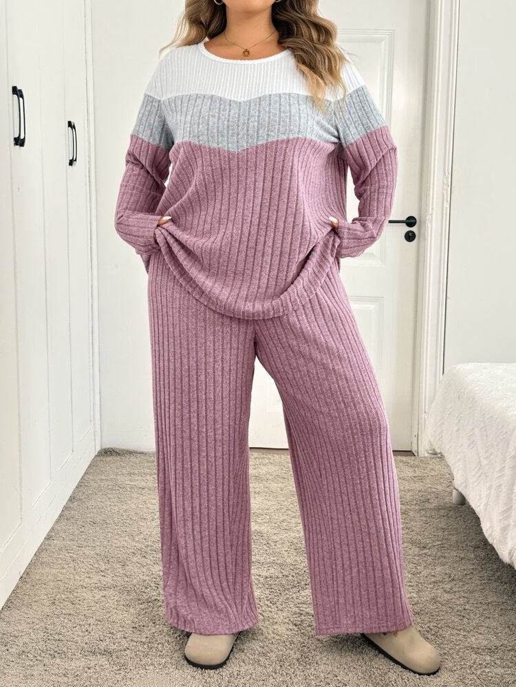 SHEIN CURVE+ Auntie Casual Daily Versatile 2 Pieces Set Autumn/Winter - Multicolor - View 8