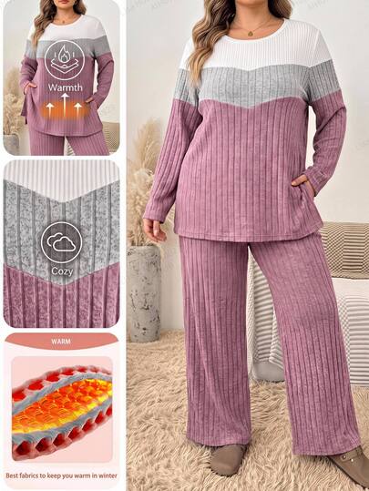 SHEIN CURVE+ Auntie Casual Daily Versatile 2 Pieces Set Autumn/Winter