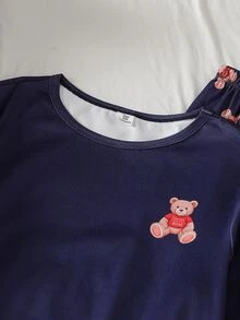 Teen Boys Pajamas Spring/Autumn Fashion Bear Print Flame-Retardant Knitted Fabric Long Sleeve Long Pants 2-Piece Set Loungewear - Navy Blue - View 7