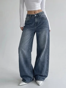 DAZY Women's Wide Leg Loose Casual Versatile Denim Jeans With Pockets - Blue - View 5