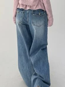 DAZY Women's Wide Leg Loose Casual Versatile Denim Jeans With Pockets - Blue - View 9