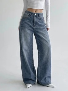 DAZY Women's Wide Leg Loose Casual Versatile Denim Jeans With Pockets - Blue - View 7