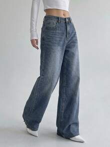 DAZY Women's Wide Leg Loose Casual Versatile Denim Jeans With Pockets - Blue - View 6