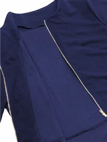 EMERY ROSE Chaqueta casual con cremallera de manga larga y unicolor para mujer de talla grande - Azul Marino - Ver 8