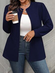 EMERY ROSE Chaqueta casual con cremallera de manga larga y unicolor para mujer de talla grande - Azul Marino - Ver 3