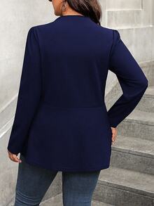 EMERY ROSE Chaqueta casual con cremallera de manga larga y unicolor para mujer de talla grande - Azul Marino - Ver 2