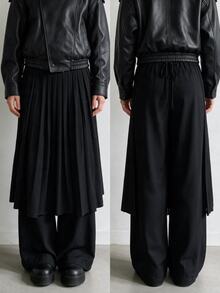 SHEIN ICON Setelan 2 Potong Rok Lipit dan Celana Pendek Kasual Warna Polos untuk Wanita - Hitam - View 3