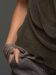 SHEIN Women's Solid Color Sexy Versatile Knit Top For Date And Outing - Brown - View 8