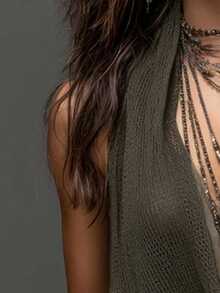 SHEIN Women's Solid Color Sexy Versatile Knit Top For Date And Outing - Brown - View 4