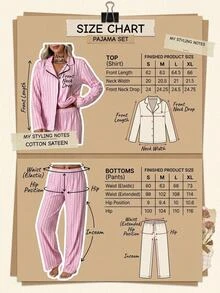 SHEIN Classic Button Front Pink And White Striped Pajama Set – Soft Long Sleeve Top Comfy Straight Leg Pants Lou Sleep Autumn Simple Casual - Pink - View 9