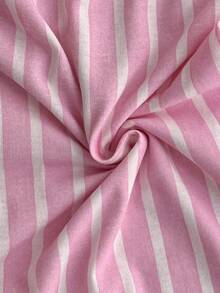 SHEIN Classic Button Front Pink And White Striped Pajama Set – Soft Long Sleeve Top Comfy Straight Leg Pants Lou Sleep Autumn Simple Casual - Pink - View 6