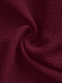 SHEIN LUNE Women's Solid Color Notched Collar Petal Sleeve Long Sleeve Blouse - Burgundy - View 6