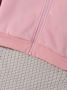 SHEIN Sweetra Young 青少年女孩抓絨冬季長袖夾克外套 拉鍊開襟 淺粉色 返校季街頭風 可愛學院風 校園職業日校外穿搭 - 粉色 - 查看 8