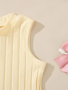 Souflis Souflis 2pcs/Set Baby Girl 0-3 Years Cotton Knit Hollow Heart Sleeveless Ribbed Tank Tops,Cute Pink And Yellow Summer Toddler Vests For Graduation,New Tops - Multicolor - View 7