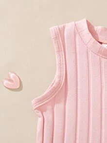 Souflis Souflis 2pcs/Set Baby Girl 0-3 Years Cotton Knit Hollow Heart Sleeveless Ribbed Tank Tops,Cute Pink And Yellow Summer Toddler Vests For Graduation,New Tops - Multicolor - View 6