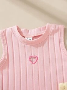 Souflis Souflis 2pcs/Set Baby Girl 0-3 Years Cotton Knit Hollow Heart Sleeveless Ribbed Tank Tops,Cute Pink And Yellow Summer Toddler Vests For Graduation,New Tops - Multicolor - View 4