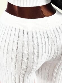 Amplova Women's Elastic Waist Cable Knit Casual Sexy Flare Leg Pants Going Out Night Out All White Autumn - Apricot - View 8
