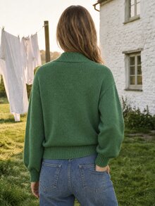 Dayvera Women's V Neck Pullover Sweater Forest Green Long Sleeve Fall Winter Knit Top,Going Out Tops Women - Green - View 2
