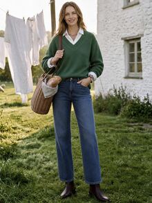 Dayvera Women's V Neck Pullover Sweater Forest Green Long Sleeve Fall Winter Knit Top,Going Out Tops Women - Green - View 3