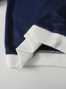 SHEIN Tween女孩童裝秋冬藍色拼接對比色長袖運動衫，蝴蝶結圖案，休閒運動日常穿搭 - 藏蓝色 - 查看 8