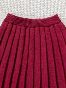SHEIN Young Girls Single-Breasted Loose Long Sleeve Sweater - Burgundy - View 7