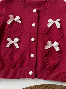 SHEIN Young Girls Single-Breasted Loose Long Sleeve Sweater - Burgundy - View 4