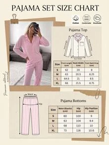 SHEIN Minimalist Button Front Loungewear Pajama Set – Soft Two Pieces Long Sleeve Top & Wide Leg Pants - Pink - View 8