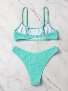 Swim Mod 女款夏季海灘純色性感時尚比基尼兩件式泳衣套裝 - 薄荷綠 - 查看 4