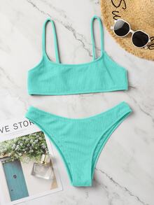 Swim Mod 女款夏季海灘純色性感時尚比基尼兩件式泳衣套裝 - 薄荷綠 - 查看 3