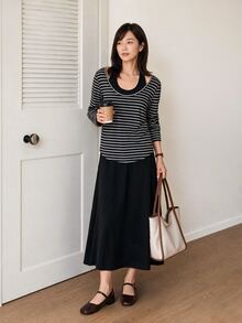 Yumoku Women's Korean Style Black And White Black Long Sleeve Top And Dress 2 Pieces Set Fall Clothes Winter Outfit Brunch French Casual - Black - View 8