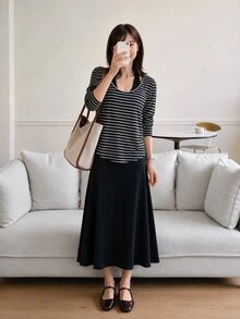 Yumoku Women's Korean Style Black And White Black Long Sleeve Top And Dress 2 Pieces Set Fall Clothes Winter Outfit Brunch French Casual - Black - View 5